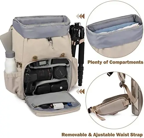 BAGSMART Camera Backpack, DSLR Camera Bag, Waterproof Camera Bag Backpack for Photographers, Fit up to 15" Laptop with Rain Cover and Tripod Holder, Ivory White - Image 2