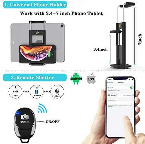KINGJUE 60'' Camera Phone Tripod Stand Compatible with Canon Nikon DSLR with Universal Tablet Phone Holder Remote Shutter Bubble Level and Carry Bag Max Load 6.6LB - Image 5