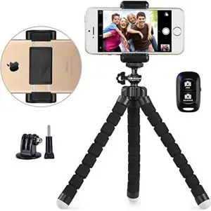Ubeesize Flexible Mini Phone Tripod, Portable and Adjustable Camera Stand Holder with Wireless Remote and Universal Clip, Compatible with Cellphones, Sports Cameras