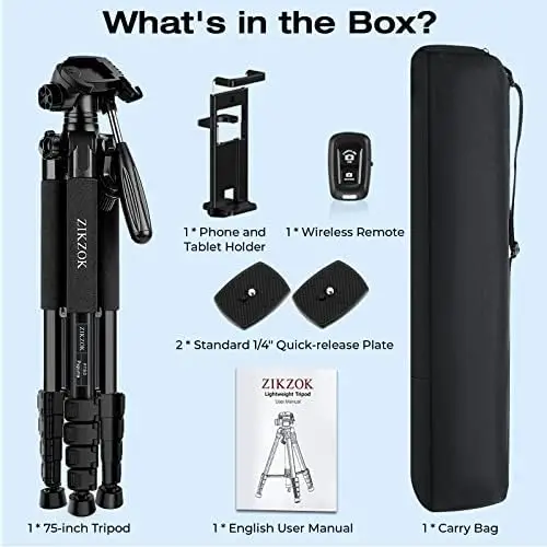 ZIKZOK 75 Inch Camera Tripod, Lightweight Travel Aluminum Cell Phone Video Tripod for DSLR/SLR/DV/GoPro/iPhone with Bag (Weight 2.8Lbs/Load 11Lbs) - Image 8