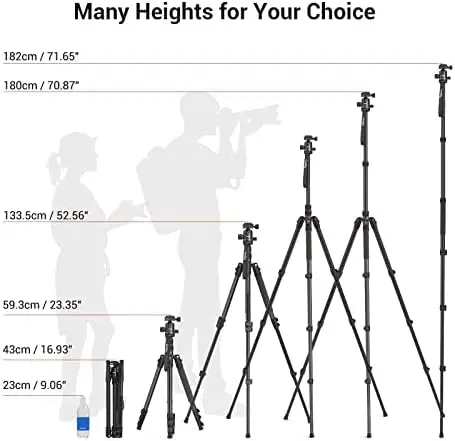 SmallRig 71" Camera Tripod, Foldable Aluminum Tripod & Monopod, 360°Ball Head Detachable, Payload 33lb, Adjustable Height from 16" to 71" for Camera, Phone-3935 - Image 2