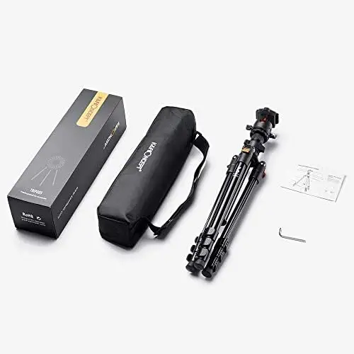 K&F Concept 64 inch/163cm Camera Tripod,Lightweight Aluminum Travel Outdoor Tripods with 360 Degree Ball Head Load Capacity 8kg/17.6lbs,Quick Release Plate, for DSLR Cameras K234A0+BH-28L - Image 9