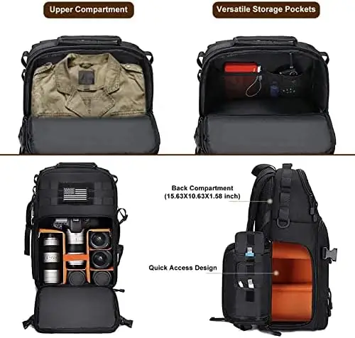 MOSISO Camera Backpack, DSLR/SLR/Mirrorless Photography Tactical Camera Bag Case with Tripod Holder & 15-16 inch Laptop Compartment Compatible with Canon/Nikon/Sony/DJI Mavic Drone, Black - Image 2