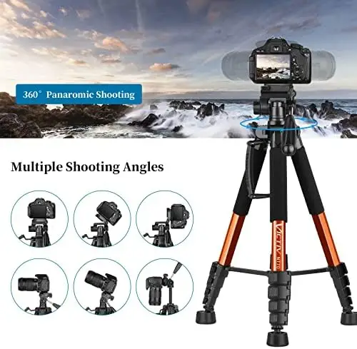 VICTIV Tripod 74” Camera Tripod for Cell Phone, Aluminum Professional Heavy Duty Camera Tripod Stand, Tripod for Camera DSLR SLR with Carry Bag, Compatible with Canon Nikon iPhone - Image 4