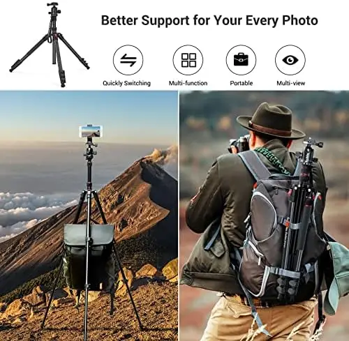SmallRig 71" Camera Tripod, Foldable Aluminum Tripod & Monopod, 360°Ball Head Detachable, Payload 33lb, Adjustable Height from 16" to 71" for Camera, Phone-3935 - Image 6