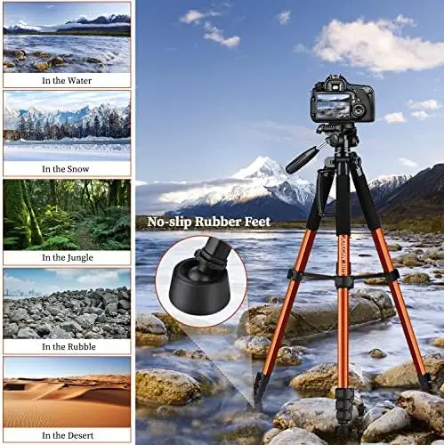 Tripod Camera Tripods, 74" Tripod Stand for Camera Phone, Heavy Duty Portable Travel Tripod, Laser Level Spotting Scope Binocular DSLR Cameras Tripod, Max Load 15 LB - Image 3