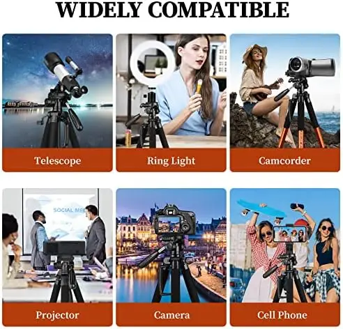 Tripod Camera Tripods, 74" Tripod Stand for Camera Phone, Heavy Duty Portable Travel Tripod, Laser Level Spotting Scope Binocular DSLR Cameras Tripod, Max Load 15 LB - Image 6