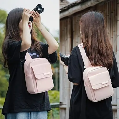 TULLIO Camera Bag Small for Photographer Canvas Camera Sling Bag Waterproof Dslr Camera Case Pink for Women Lightweight Compatible with Nikon Sony - Image 6