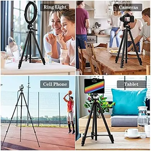 KINGJUE 60'' Camera Phone Tripod Stand Compatible with Canon Nikon DSLR with Universal Tablet Phone Holder Remote Shutter Bubble Level and Carry Bag Max Load 6.6LB - Image 3