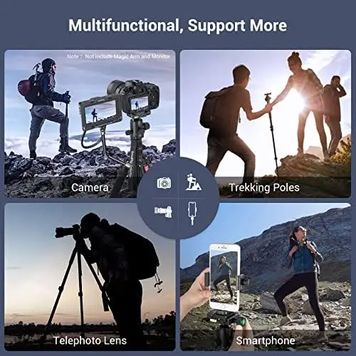 SmallRig 71" Camera Tripod, Foldable Aluminum Tripod & Monopod, 360°Ball Head Detachable, Payload 33lb, Adjustable Height from 16" to 71" for Camera, Phone-3935 - Image 5