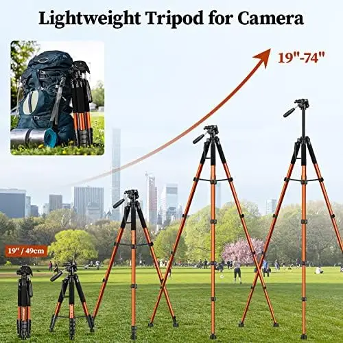 Tripod Camera Tripods, 74" Tripod Stand for Camera Phone, Heavy Duty Portable Travel Tripod, Laser Level Spotting Scope Binocular DSLR Cameras Tripod, Max Load 15 LB - Image 4