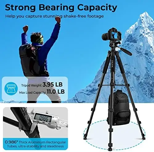 ZIKZOK 75 Inch Camera Tripod, Lightweight Travel Aluminum Cell Phone Video Tripod for DSLR/SLR/DV/GoPro/iPhone with Bag (Weight 2.8Lbs/Load 11Lbs) - Image 4