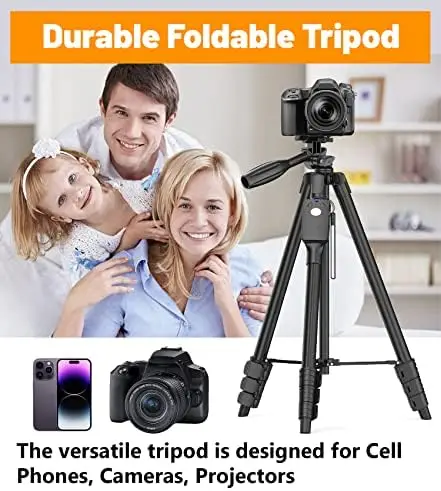 XXZU 60" Camera Tripod with Travel Bag,Cell Phone Tripod with Remote,Professional Aluminum Portable Tripod Stand with Phone Tripod Mount&1/4”Screw,Compatible with Phone/Camera/Projector/DSLR/SLR - Image 7