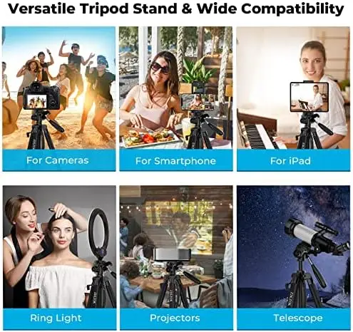 ZIKZOK 75 Inch Camera Tripod, Lightweight Travel Aluminum Cell Phone Video Tripod for DSLR/SLR/DV/GoPro/iPhone with Bag (Weight 2.8Lbs/Load 11Lbs) - Image 2