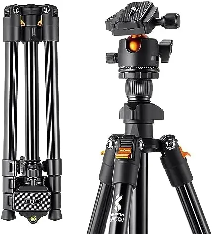 K&F Concept 64 inch/163cm Camera Tripod,Lightweight Aluminum Travel Outdoor Tripods with 360 Degree Ball Head Load Capacity 8kg/17.6lbs,Quick Release Plate, for DSLR Cameras K234A0+BH-28L