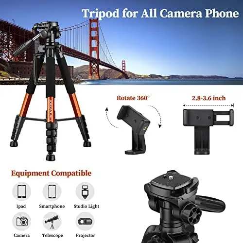 Tripod Camera Tripods, 74" Tripod Stand for Camera Phone, Heavy Duty Portable Travel Tripod, Laser Level Spotting Scope Binocular DSLR Cameras Tripod, Max Load 15 LB - Image 7