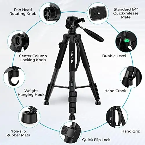ZIKZOK 75 Inch Camera Tripod, Lightweight Travel Aluminum Cell Phone Video Tripod for DSLR/SLR/DV/GoPro/iPhone with Bag (Weight 2.8Lbs/Load 11Lbs) - Image 6