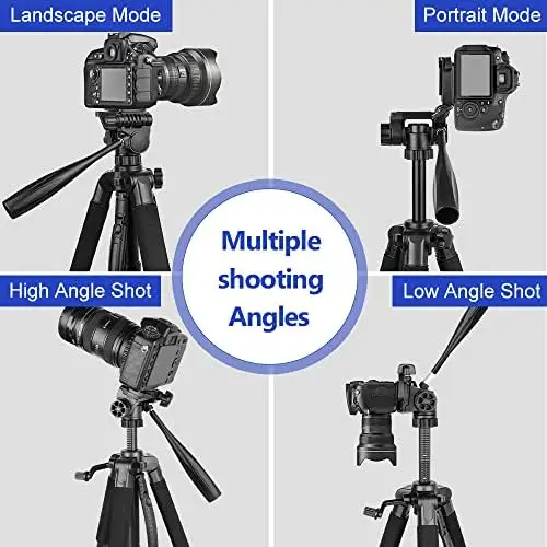 Aureday 74’’ Camera Tripod with Travel Bag,Cell Phone Tripod with Wireless Remote and Phone Holder, Compatible with DSLR Cameras,Cell Phones,Projector,Webcam,Spotting Scopes(Black) - Image 3