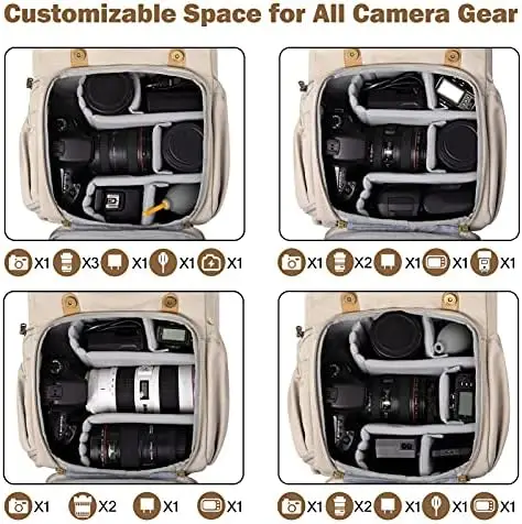 BAGSMART Camera Backpack, DSLR Camera Bag, Waterproof Camera Bag Backpack for Photographers, Fit up to 15" Laptop with Rain Cover and Tripod Holder, Ivory White - Image 3