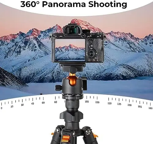 K&F Concept 64 inch/163cm Camera Tripod,Lightweight Aluminum Travel Outdoor Tripods with 360 Degree Ball Head Load Capacity 8kg/17.6lbs,Quick Release Plate, for DSLR Cameras K234A0+BH-28L - Image 5