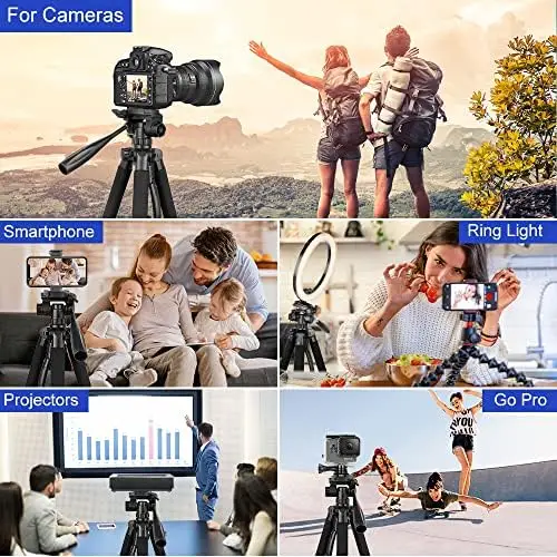 Aureday 74’’ Camera Tripod with Travel Bag,Cell Phone Tripod with Wireless Remote and Phone Holder, Compatible with DSLR Cameras,Cell Phones,Projector,Webcam,Spotting Scopes(Black) - Image 6